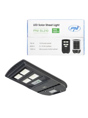 PNI SL210 6,5W tänavavalgusti PNI SL210 6,5W, sisseehitatud päikesepaneeliga 10W, 6500K, 1000lm, 2 x sisseehitatud 10Ah aku,