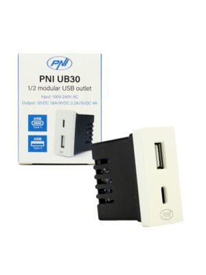 Pistikupesa 2 x USB PNI UB30, USB-A USB-C, 12V/9V/5V, max. 20W, modulaarne, tüüp F 1/2, süvistatav