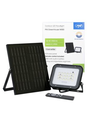 PNI GreenHouse WS50 50W LED-prožektor päikesepaneeliga, 6000mAh aku, kaugjuhtimispult, ajastus ja reguleeritav heledus,